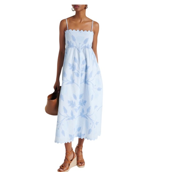 JULIET DUNN Scalloped Floral Cotton Midi Dress In Blue NWT - Picture 8 of 11